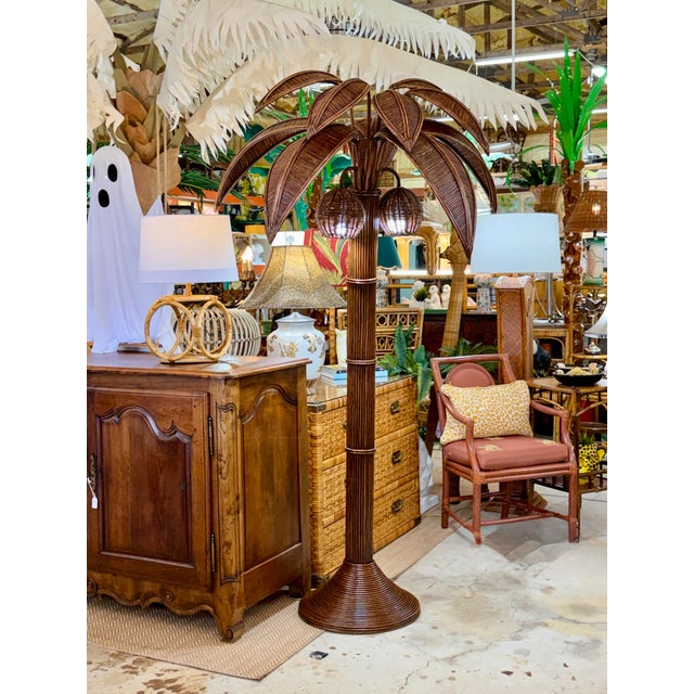 Vintage Rattan Palm Tree Floor Lamp With Three Coconut Lights For Sale - Image 12 of 12