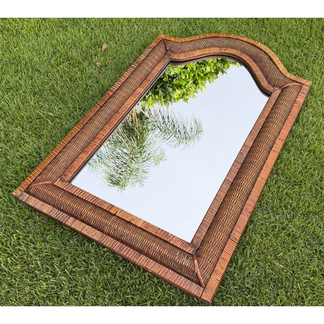 Vintage Serpentine-Top Woven Rattan Wall Mirror For Sale In Naples, FL - Image 6 of 10