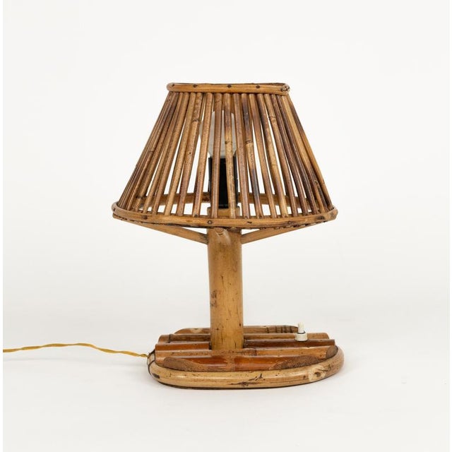 Mid-Century Rattan and Bamboo Table Lamp in the style of Louis Sognot, Italy, 1960s For Sale - Image 9 of 14