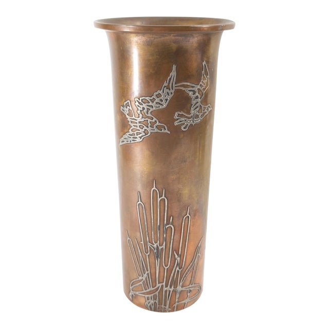 Early 20th Century Arts & Crafts Sterling Silver Overlay Copper Vase For Sale
