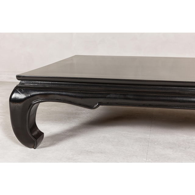 Teak Wood Chow Legs Coffee Table with Custom Black Lacquer Finish For Sale - Image 10 of 12