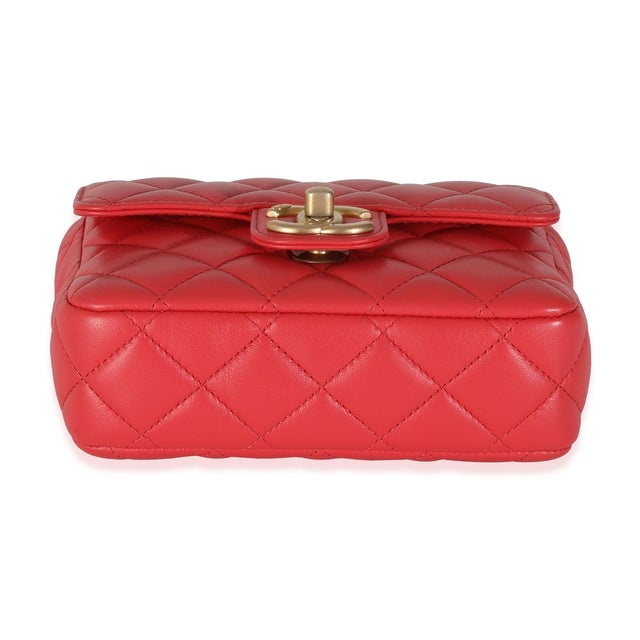 1950s Red Quilted Lambskin Coco Pins Mini Flap Bag For Sale - Image 5 of 9