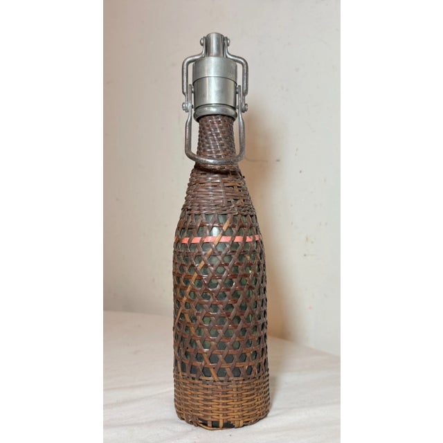 Rare Antique 19th Century French Woven Wicker Metal Glass Seltzer Bottle For Sale In New York - Image 6 of 13