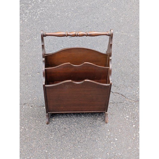 Vintage Mahogany Canterbury Magazine Rack Featuring a Scalloped Wood Design For Sale - Image 9 of 9