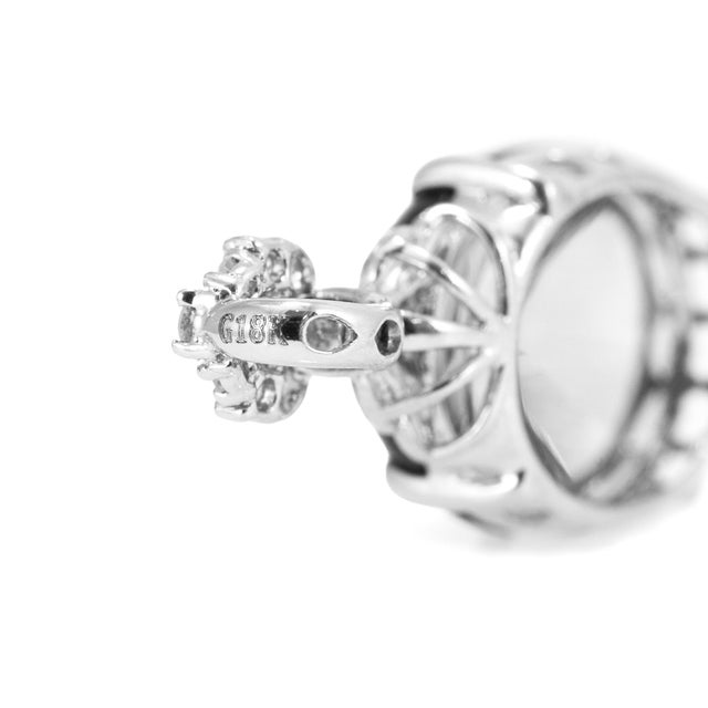 18k White Gold 6.50ct Egg Green Myanmar Jadeite Jade Diamond Charm Pendant For Sale - Image 4 of 6