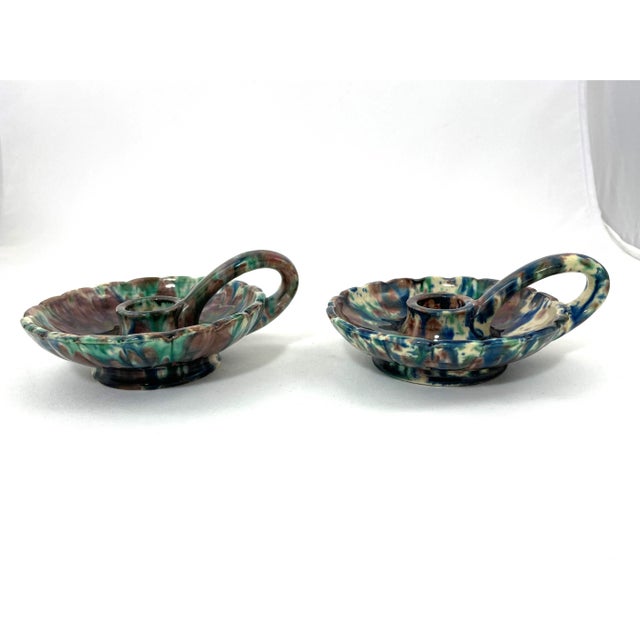 Majolica Vintage Majolica Candlestick Holders - a Pair For Sale - Image 4 of 8