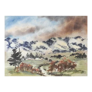 Vintage 1974 Snow on Sonoma Mountains Watercolor Painting