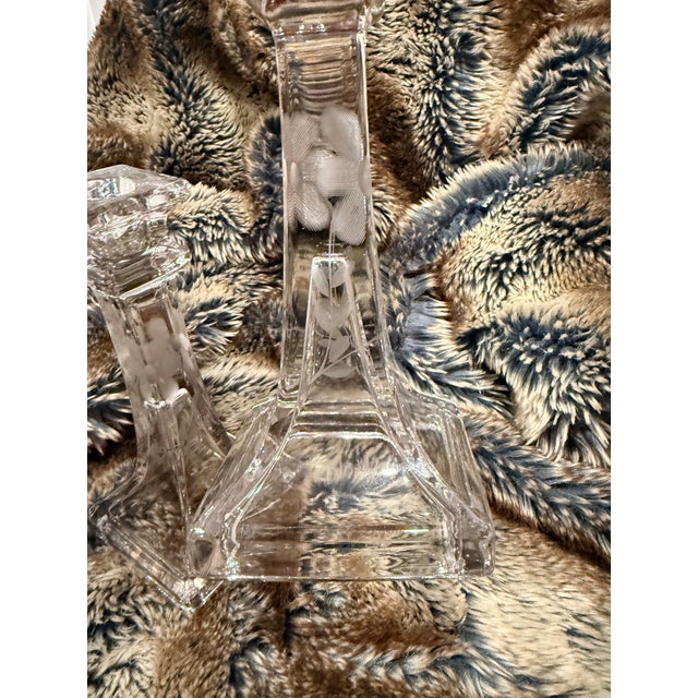Vintage Clear Candlesticks With Etched Flowers - A Pair For Sale - Image 9 of 11