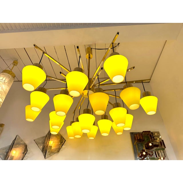 Large Contemporary Brass Chandelier Yellow Murano Glass Cup, Italy For Sale - Image 4 of 12