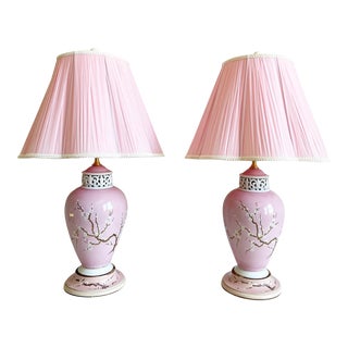 Cherry Blossom Lamps & Shades by Rosenthal - a Pair For Sale