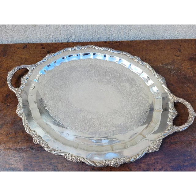 Antique Silver Metal Tray For Sale - Image 17 of 17
