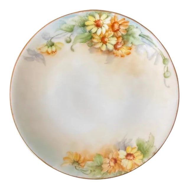 Antique German Porcelain Daisies Design Gold Rim Dish or Plate by Thomas Sevres Bavaria For Sale