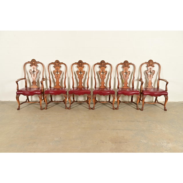 Queen Anne Berkey & Gay Antique Georgian Burled Walnut Dining Chairs, Set of Six For Sale - Image 3 of 16