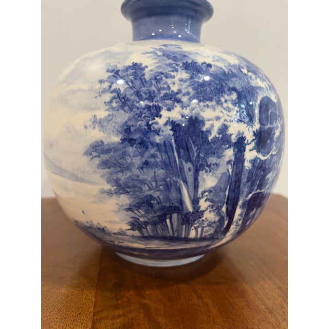 Royal Blue Antique Royal Bonn Germany Vase Castle Rhine Delft Blue White F. Mehlem C. 1900 For Sale - Image 8 of 9
