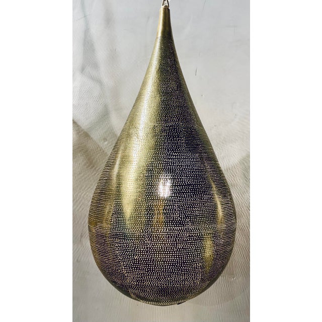 Modern Large Brass Pierced Metal Pendant Light For Sale - Image 3 of 5