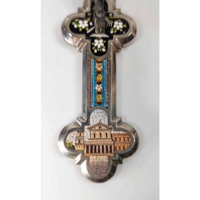Silver 19th Century Italian Micro Mosaic Crucifix House Cross, Vatican Rome For Sale - Image 8 of 17