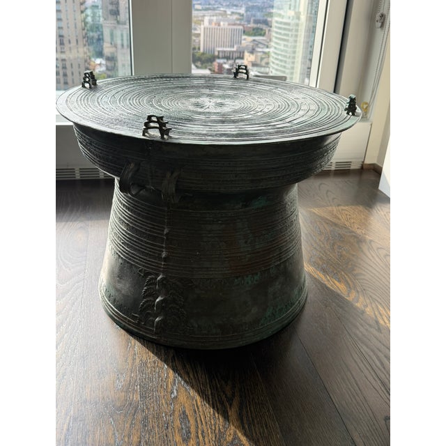 Patinated Bronze Drum Side Table — Sculptural Global Accent, Organic Modern Design For Sale - Image 4 of 9