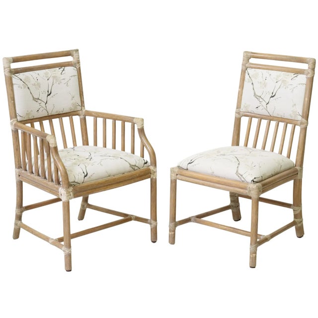 20th Century McGuire Hollywood Regency Bamboo Rattan Dining Chairs, Set
