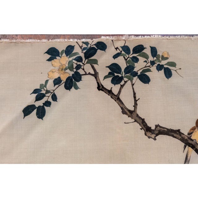 Textile 19th Century Japanese Textile Panel With Finches at Birdbath For Sale - Image 7 of 12