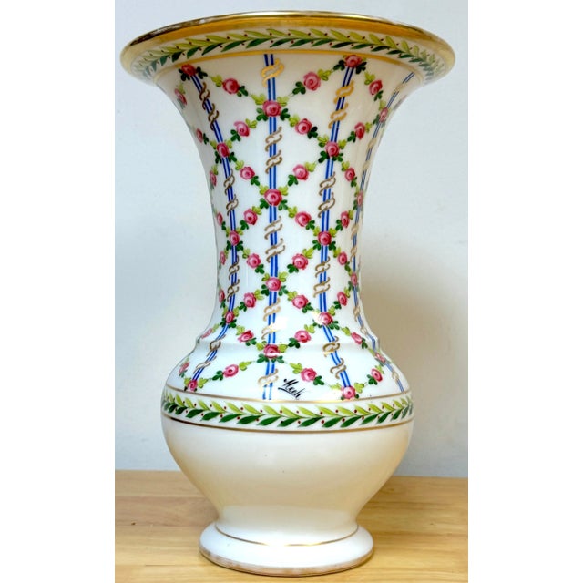 Royal Vienna Sevres Style Floral Trellis Vases, Artist Signed 'Nash' - a Pair For Sale - Image 10 of 12