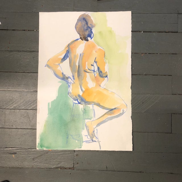 1970’s Vintage Abstract Expressionist Female Nude Watercolor Painting Double Sided For Sale - Image 4 of 4