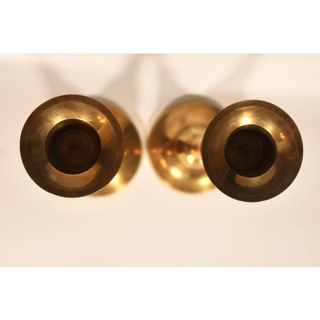 Metal Tall Vintage Industrial Modern Brass Candlesticks For Sale - Image 7 of 9