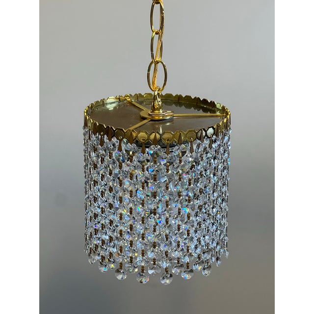 Vintage Hollywood Regency Crystal Waterfall Pendant Light For Sale - Image 4 of 12