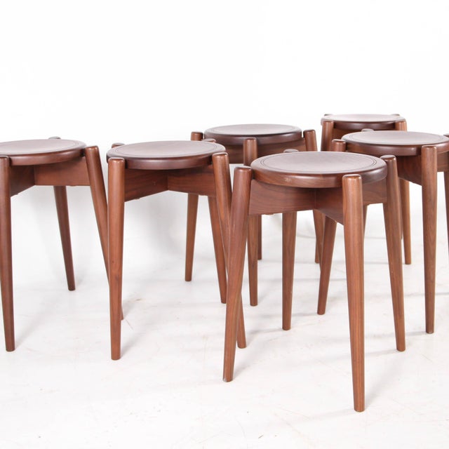Wood Vintage Japanese Stools, 1980s, Set of 6 For Sale - Image 7 of 16