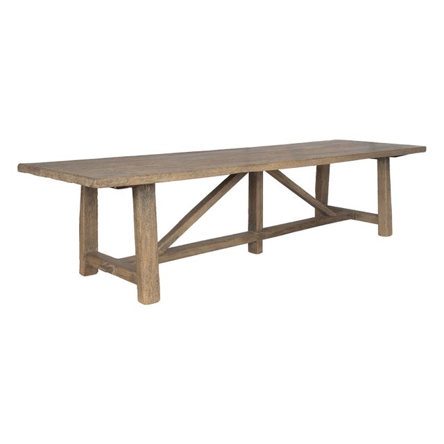 Transitional Late 20th Century Chinese Oak Dining Table For Sale - Image 3 of 8
