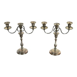 Tiffany & Co. Style Antique Victorian Silverplate Three-Light Candelabras, Pair For Sale