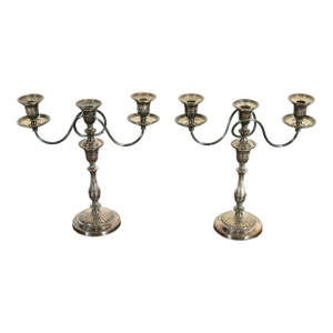 Tiffany & Co. Style Antique Victorian Silverplate Three-Light Candelabras, Pair