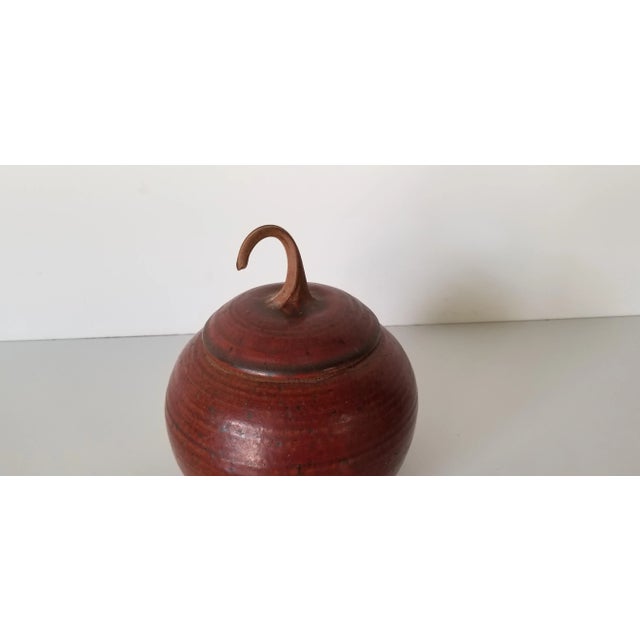 Red Vintage Apple Shape Art Pottery Jar With Lid/ Sold For Sale - Image 8 of 10