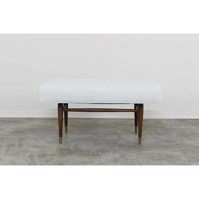 Mid-Century Modern Walnut & Chenille Ottoman For Sale - Image 4 of 9