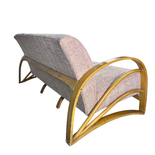 American American Designer Oak Frame Fabric Sofa For Sale - Image 3 of 12