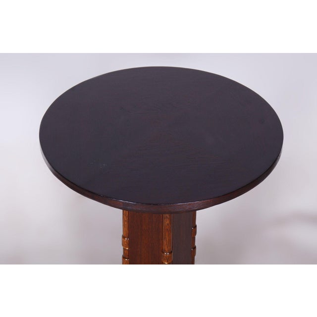 1920s Small Art Deco Table in Oak and Brass, Czechia, 1920s For Sale - Image 5 of 11