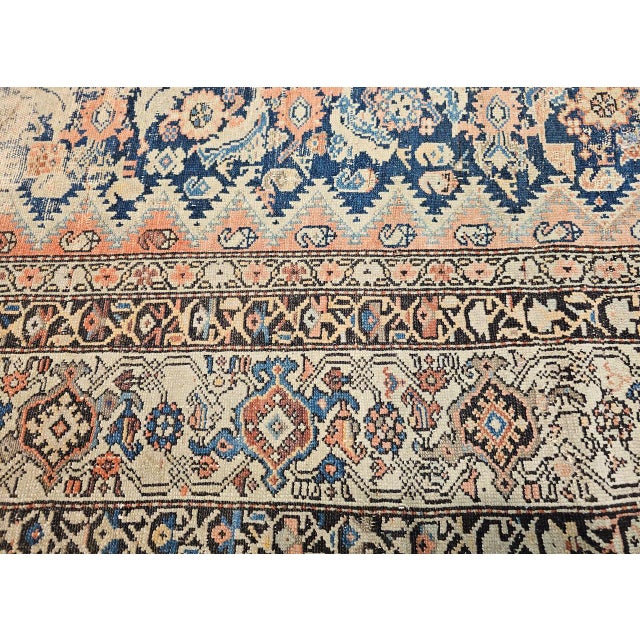 French Country Antique Persian Malayer Gallery Rug, Hand-Knotted Wool, Geometric Pattern, 7x15, Blue & Ivory For Sale - Image 3 of 18