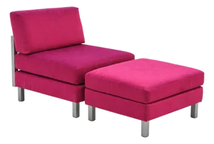 Modern Slipper Lounge Chair With Ottoman in Magenta Velvet Upholstery – Late 20th Century