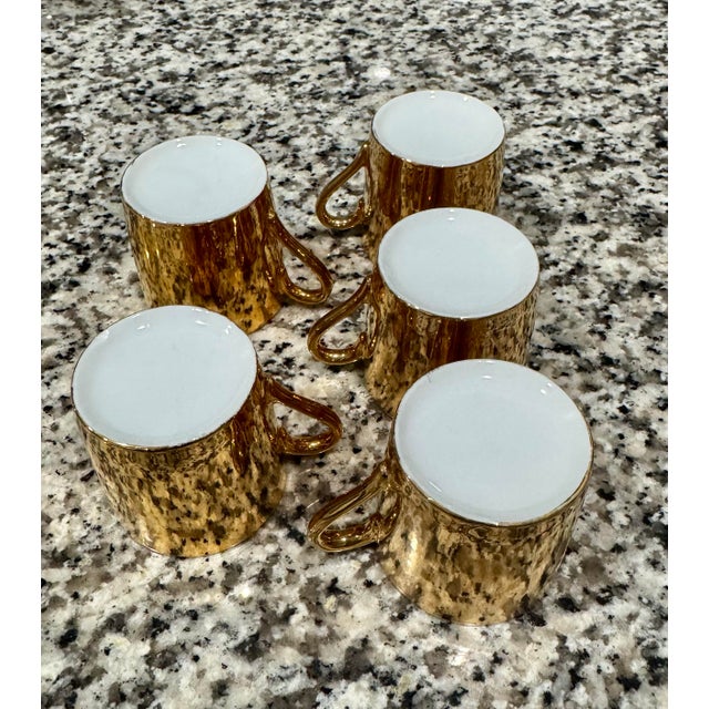 Vintage Hollywood Recency Gold Gilded Porcelain Demitasse Espresso Set - 5 Cups & 3 Saucers - 8 pcs For Sale - Image 4 of 11