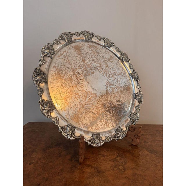 Antique Victorian Circular Silver-Plated Tray, 1860 For Sale - Image 3 of 6