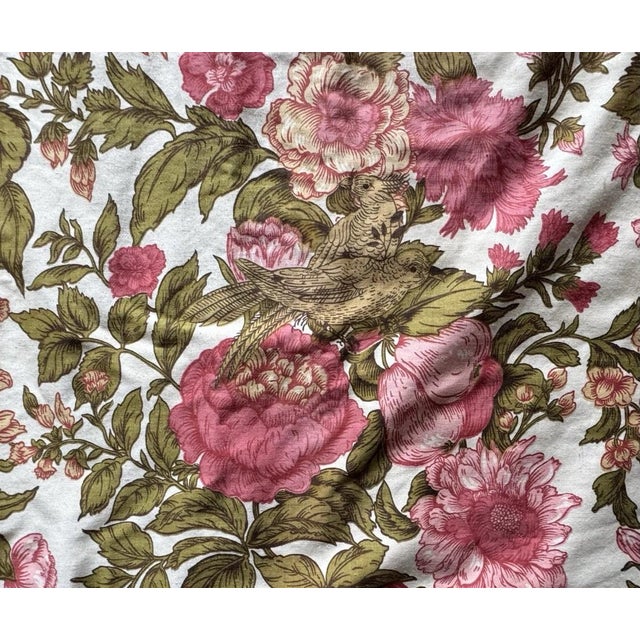 1950s Vintage Mid Century Bird & Floral Cotton Sateen Drapes, Pair 22” X 82” For Sale - Image 5 of 11