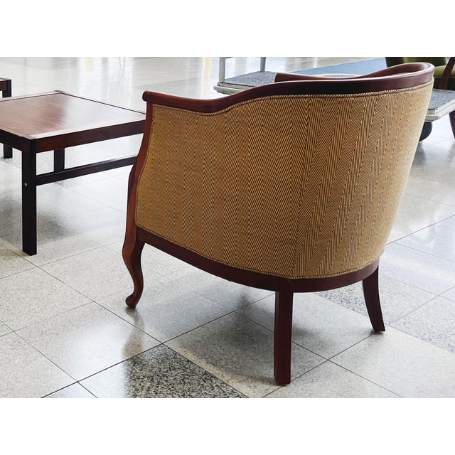 Danish Art Deco Mahogany Lounge Chairs in Donghia Gold Chevron - A Pair For Sale - Image 13 of 15