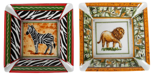 Painted Porcelain Ashtrays with Animal Motifs, Set of 2