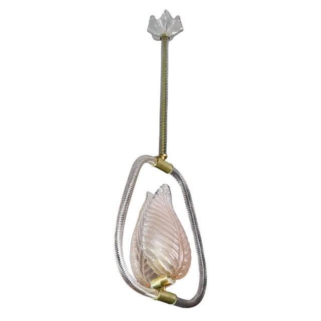 1950s Pink and Trasparent Murano Glass Chandelier by Barovier E Toso - Set of 2 For Sale - Image 4 of 18