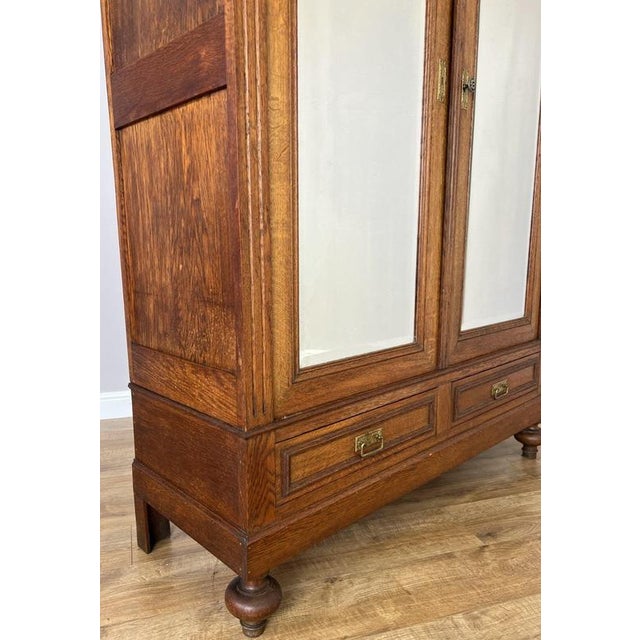 French Two-Door Wardrobe in Oak with Mirror For Sale - Image 10 of 18