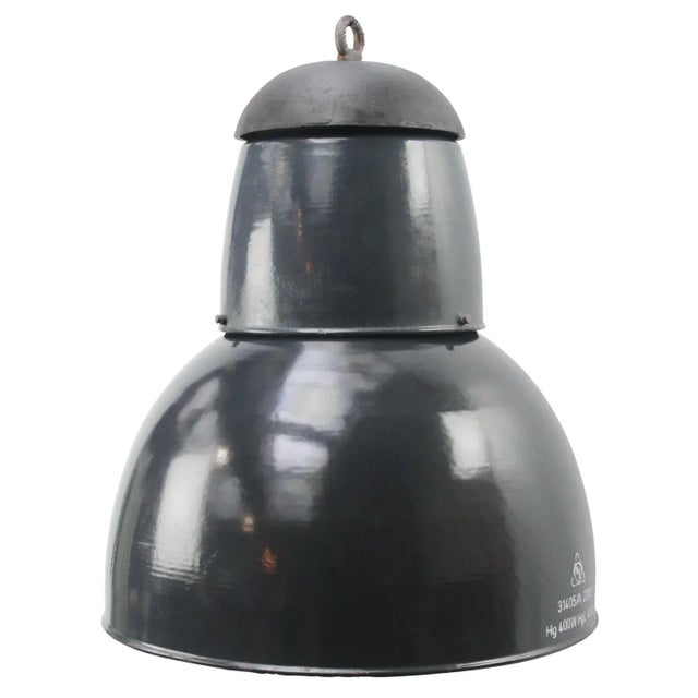 Large Vintage Industrial Dark Blue Enamel Pendant Light For Sale - Image 6 of 6