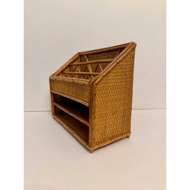 1970s Vintage Bamboo and Rattan Letter Holder Desk Organizer For Sale - Image 5 of 8