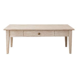 Late 20th Century Refinished Modern Farmhouse Coffee Table in Bleached Oak Finish With Center Drawer For Sale