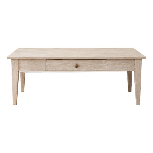 Late 20th Century Refinished Modern Farmhouse Coffee Table in Bleached Oak Finish With Center Drawer For Sale