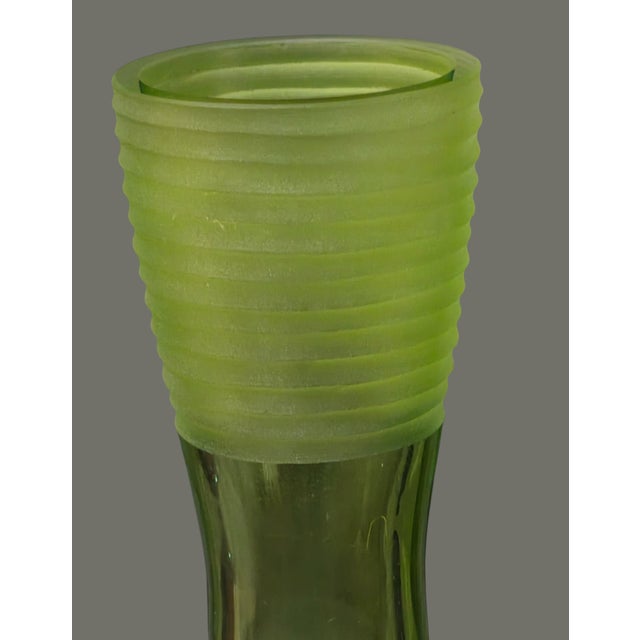 Vintage Mid-Century Modern Art Glass Green Textured Ribbed Top Vase For Sale - Image 4 of 8