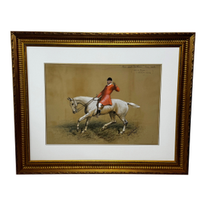 Large British Sporting Painting “Hare Seeds Gentlemen! Hare Seeds With the Quorn Hunt” Tom Firr Huntsman on Grey Whitelegs by Basil Nightingale C1895